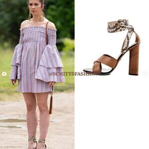 ASO Alexis Rose Gucci Candy Snakeskin Ankle-Wrap Sandal, Bisco/Old Roccia 40